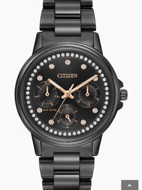 Citizen Black and Rose Gold Crystal Accent Eco-Drive Women's Watch